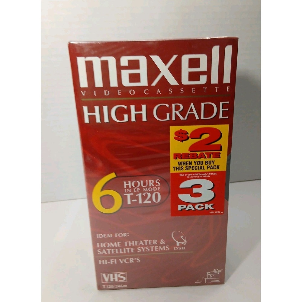 Sealed VHS 3 Pack Maxell High Grade Blank Video Tape T-120 6 hours NEW